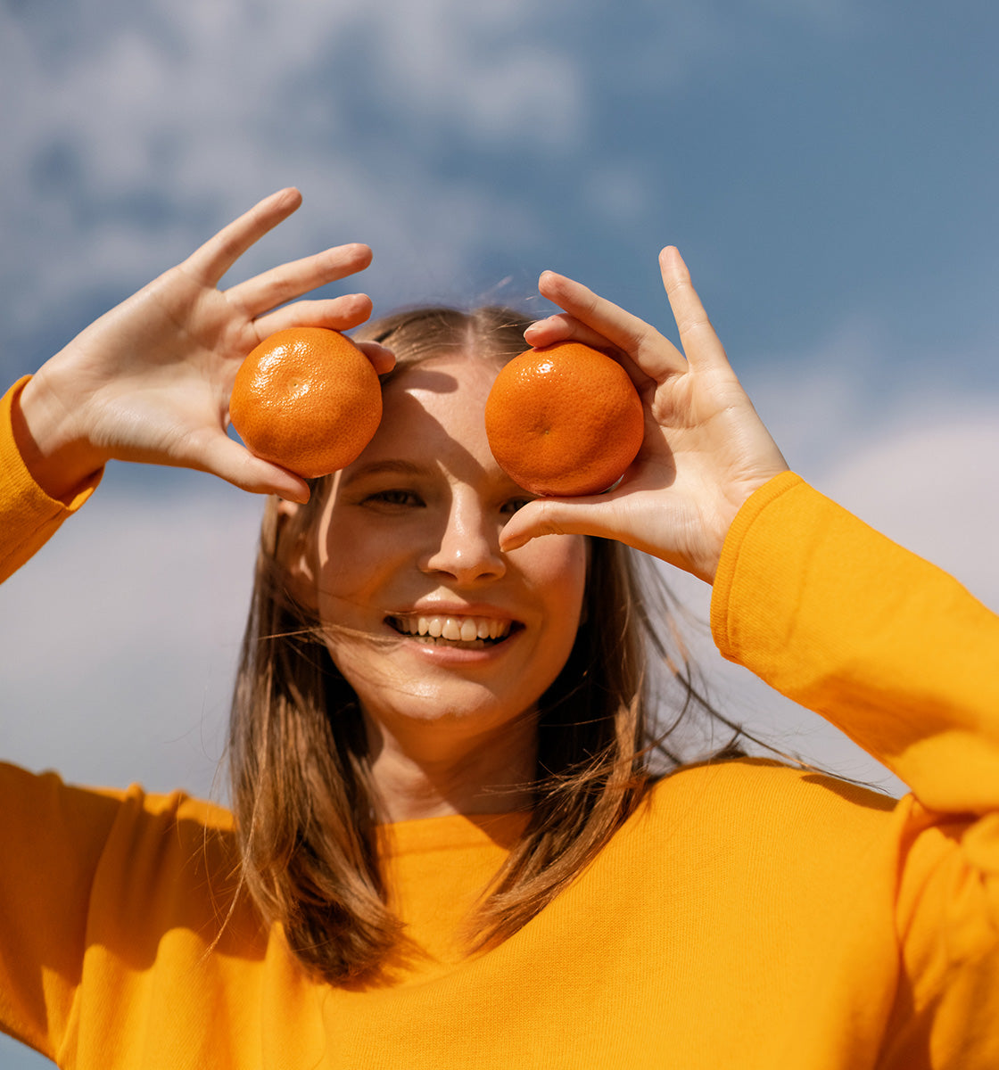 CLEAR Puuvillakashmirneule mango sorbetti, mandariinit