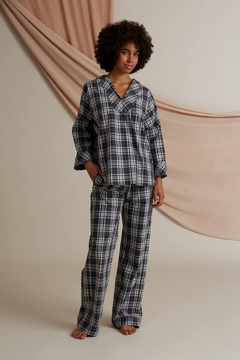 Gwen pyjamapaita Gisela pyjamahousut harmaa ruudullinen